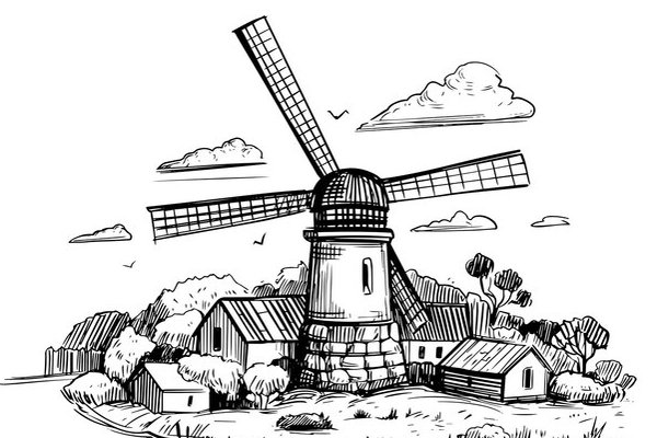 Тату-эскиз мельница