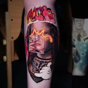 Татуировка в стиле неон-граффити абстрактный эскиз