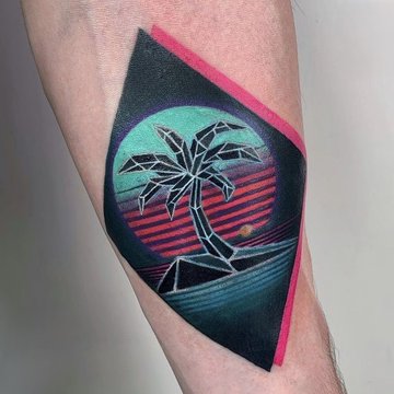 Татуировки в стиле неон-граффити на мужском предплечье