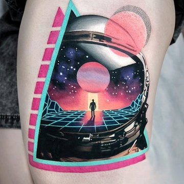 Татуировка в стиле неон-граффити абстрактный мотив