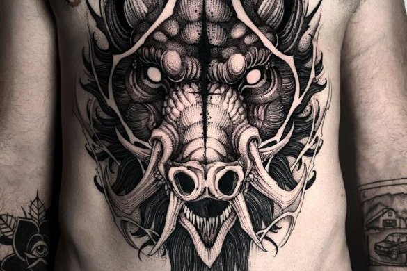 Мужские тату на животе